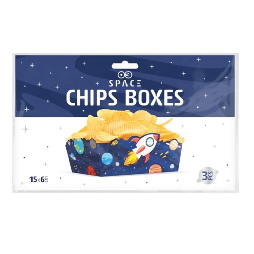 Pudełka papierowe na chipsy kosmos rakieta 3x